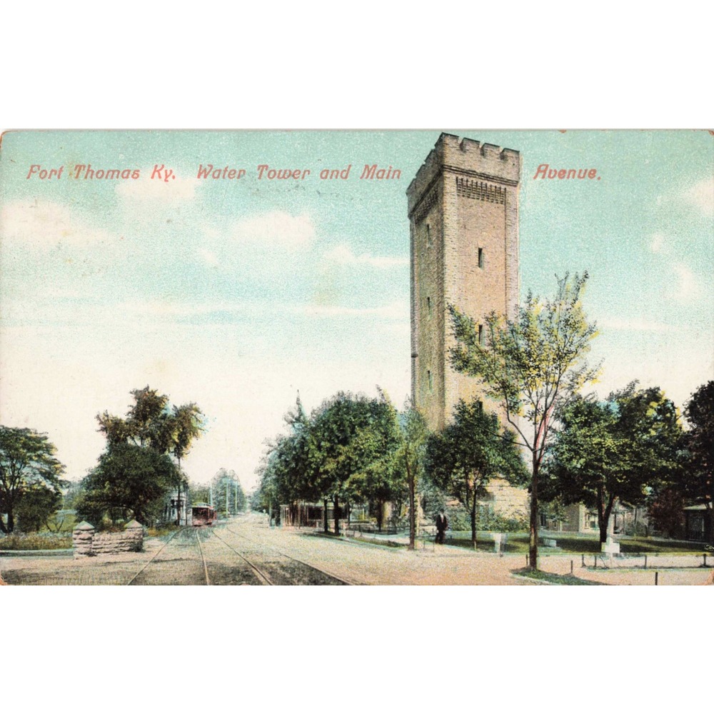 Fort Thomas Kentucky KY Water Tower & Main Ave Trolley Divided Back Postcard 190 - Picture 1 of 2